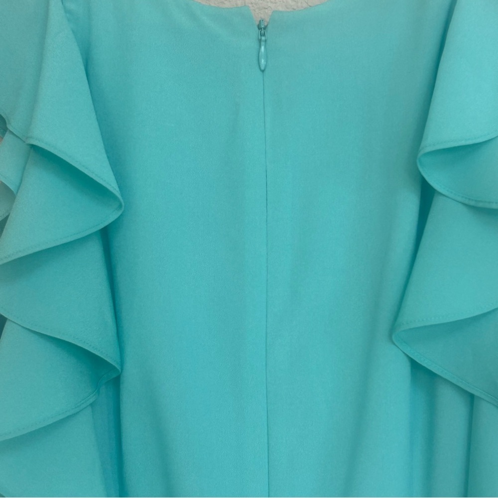 NWT Shoshanna Aqua Blue Green Dress Women’s 0 Sheath‎ A-Line Ruffle Pleated - Picture 8 of 10